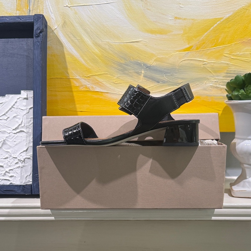 Donald J. Pliner Black Croc-Embossed Sandals